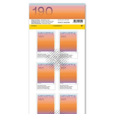 Timbres CHF 1.90 «Orange crépuscule des Alpes», Feuille de 10 timbres