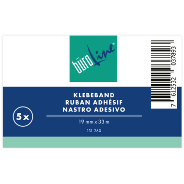 BÜROLINE Klebeband 19mmx33m 131260 transparent, reissfest 5 Stück