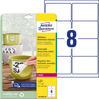 AVERY ZWECKFORM Etiketten Laser 99,1×67.7mm L4715REV2 weiss, non-perm. 20 Blatt