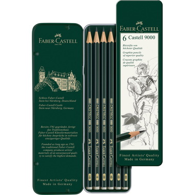 FABER-CASTELL Bleistift CASTELL 9000, 6er Metalletui