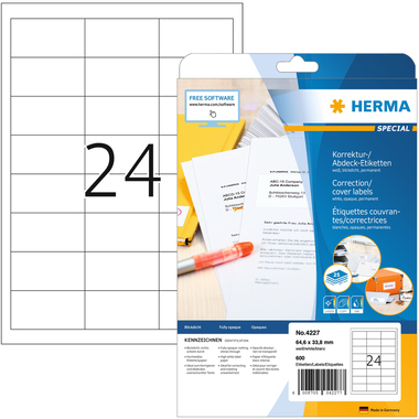 HERMA Etiketten SPECIAL 64.6×33.8mm 4227 weiss,perm. 600 St./25 Bl.