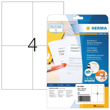 HERMA Etiketten SPECIAL 105x148mm 4229 weiss,perm. 100 St./25 Bl.