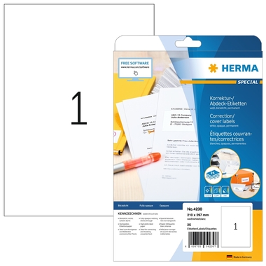 HERMA Etiketten SPECIAL 210x297mm 4230 weiss,perm. 25 St./25 Bl.