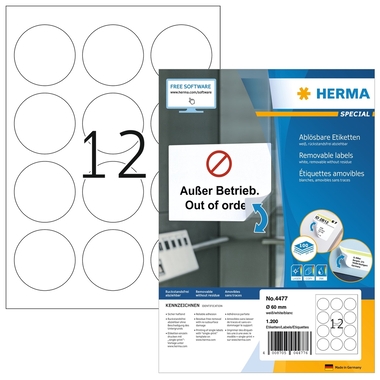 HERMA Etiketten SPECIAL 60x60mm 4477 weiss,non-perm. 1200St./100Bl.