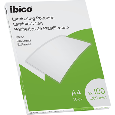 Ibico Gloss A4 Laminating Pouches 200 Micron Crystal clear Pack 100