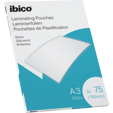 Ibico Gloss A3 Laminating Pouches 150 Micron Crystal clear Pack 100