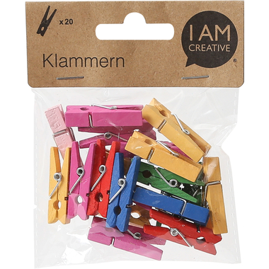 I AM CREATIVE Clips en bois 1301.18 colorés, 35x8mm, 20 pcs.