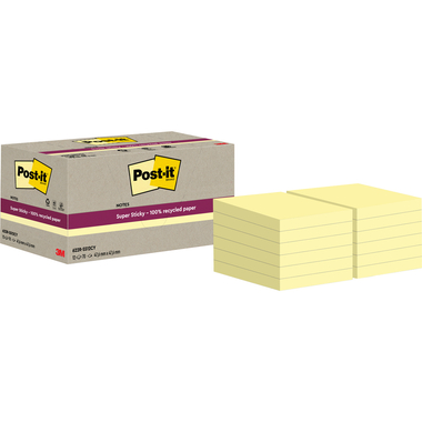 POST-IT SuperSticky Notes 47.6x47.6mm 622 RSS12CY Recycling,jaune 12x70 flls.