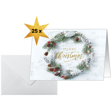SIGEL Cartes de Noël A6 DS089 Couronne aspect bois 25 pièces