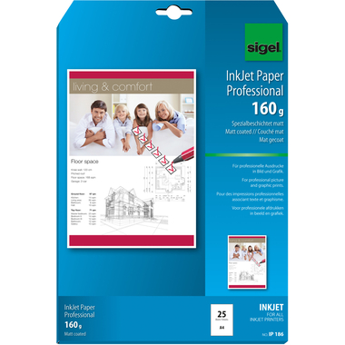 SIGEL InkJet-Papier A4 IP186 160g,matt, weiss 25 Blatt