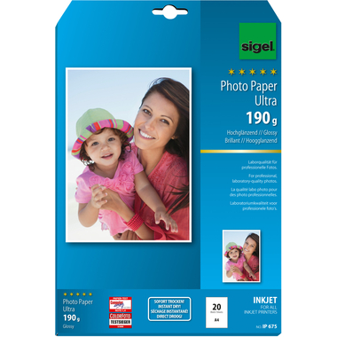 SIGEL InkJet Fotopapier A4 IP675 190g,glossy, weiss 20 Blatt