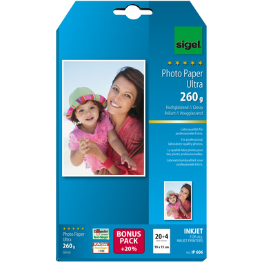 SIGEL InkJet Fotopapier 10x15cm IP606 260g,glossy, weiss 24 Blatt