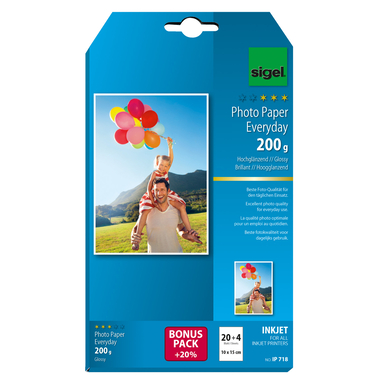 SIGEL InkJet Fotopapier 10x15cm IP718 200g,glossy, weiss 24 Blatt