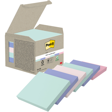 POST-IT Haftnotizen Recycling 76x76mm 654-1GB rainbow 6x100 Blatt