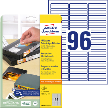 AVERY ZWECKFORM Etiketten 63,5×8,5mm L6022REV2 Data Cartridge 2400 Stück