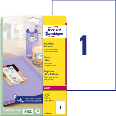 AVERY ZWECKFORM Etiketten A4 L7767-40 weiss, glossy 40 Stück