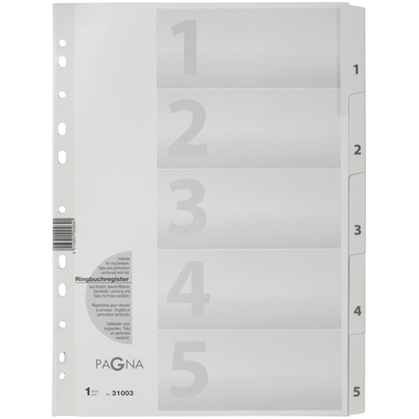 Zahlenregister - 1 - 5, Karton, A4, 5 Blatt, weiß