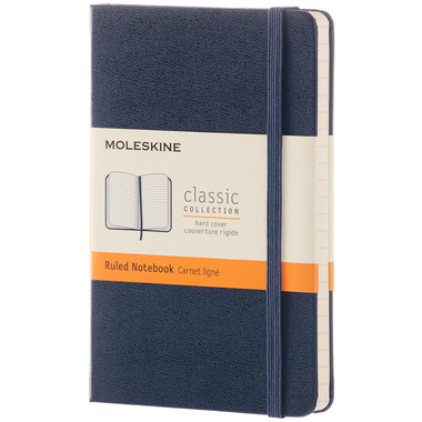 Moleskine Classic Pocket Ruled Notebook, Hard Cover, Elastic Closure, Navy