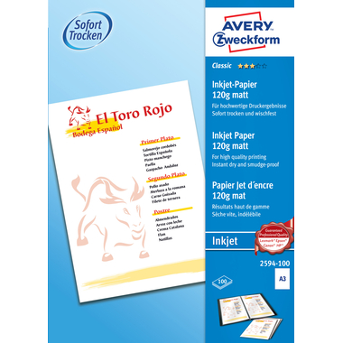 AVERY ZWECKFORM InkJet-Papier A3 2594-100 120g, weiss 100 Blatt