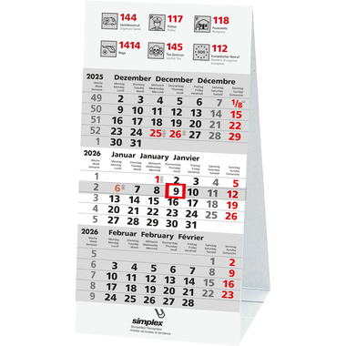 SIMPLEX 3-Monats-Tischkalender 2026 6370209.26 3M/1S 9.5x20.2cm