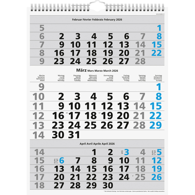 SIMPLEX 3-Monats-Wandkalender 2026 970006.26 3M/1S blau 31x40cm