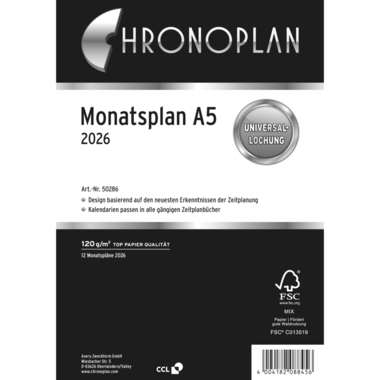 CHRONOPLAN Plan mensuel 2026 50286Z.26 dépliable A5