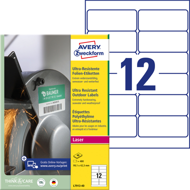 AVERY ZWECKFORM Etiketten 99.1×42.3mm L7913-40 weiss,ultra-resistent 40 Blatt