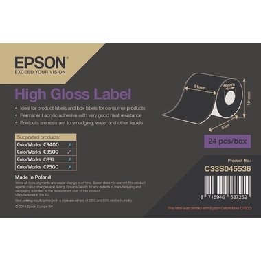 EPSON Hochglanz Etikette 51mmx33m S045536 ColorWorks C3500