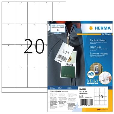 HERMA Anhänge-Etiketten 41x70mm 6871 weiss 2000 Stück