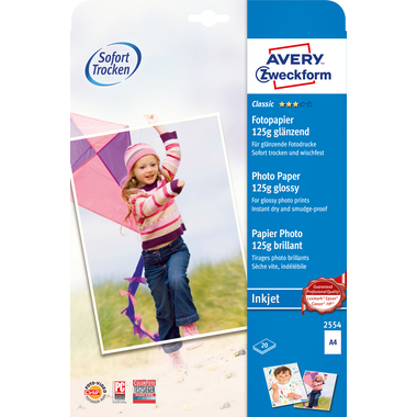 AVERY ZWECKFORM InkJet Fotopapier A4 2554 125g,glossy, weiss 20 Blatt