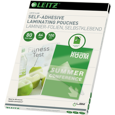 Leitz iLAM Self-adhesive A4 Laminating Pouches, 80 microns, Pack of 100