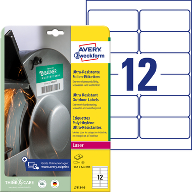 AVERY ZWECKFORM Etiketten 99,1×42,3mm L7913-10 weiss,ultra-resistent 10 Blatt