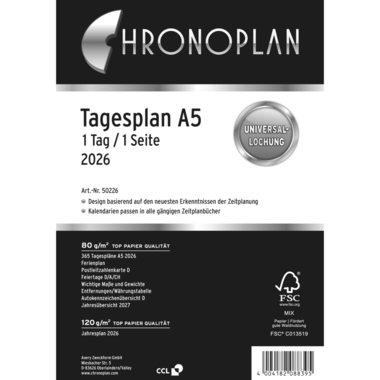 CHRONOPLAN Plan journalier rempl. 2026 50226Z.26 1J/1P A5