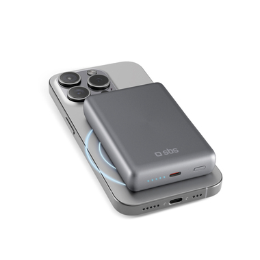 SBS 81536 Slim MagSafe-Powerbank, 10.000 mAh, Grau