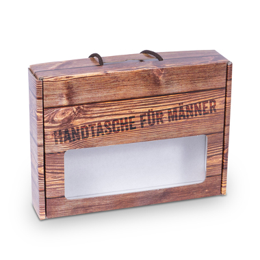 Emballage cadeau pour bière avec cordon et fenêtre transparente pour 5 bouteilles de 0,33 litre avec une hauteur de bouteille de 240 mm et un diamètre de 62 mm