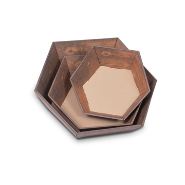 Sechseckiger Geschenkkorb in dunkler Holzoptik 247x257x67mm