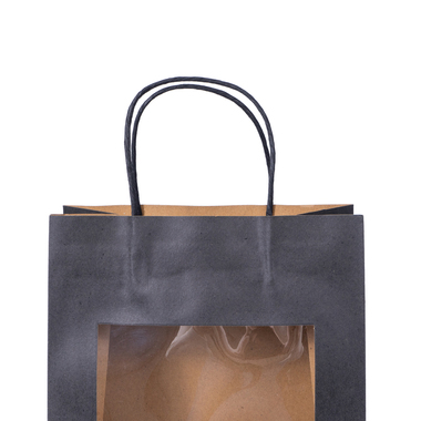 Sac cadeau avec fenêtre & cordelette en noir 220x110x280mm