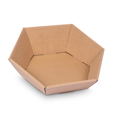 Panier cadeau hexagonal avec vague ouverte en brun 465x415x90mm