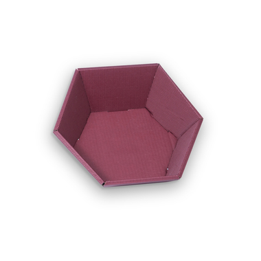 Panier cadeau hexagonal avec motif ondulé ouvert en rouge vin, dimensions 290x270x60mm