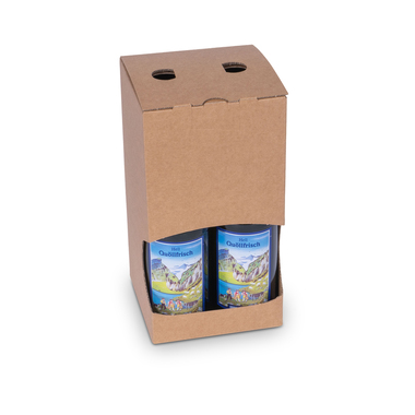 Emballage de bière avec fenêtre & trous de préhension pour 4x bouteilles de 0.33l avec hauteur de bouteille 230mm & Ø61mm