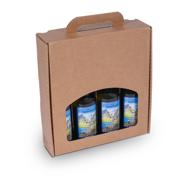 Emballage cadeau pour 3-4 bouteilles de bière en carton avec fenêtre & poignée en brun 245x278x73mm