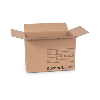 Umzugskarton für Bücher mit Grifflöchern & Formularfelder in Braun 490x288x330mm