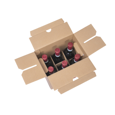 Emballage pour bouteilles avec insert & trous de préhension pour 6x bouteilles de 0,75l avec hauteur de bouteille 320mm & Ø75mm