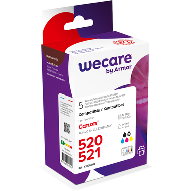 WECARE Multi rebuilt 520/521 BKCMY CLI-521PACKWE z.Canon PIXMA MP 980 19/4x9ml