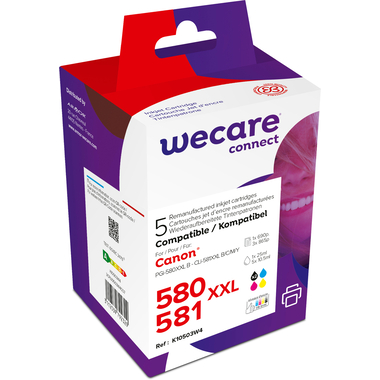 WECARE Multipack XXL rebuilt BKCMY CLI-581XXLPACKWE zu Canon Pixma TS6150 25ml