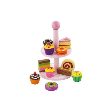 Viga Spiel-Lebensmittel Cupcakes mit Kuchenregal