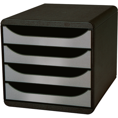 EXACOMPTA Schubladenbox BIG-BOX, 4 Schübe, schwarz/silber