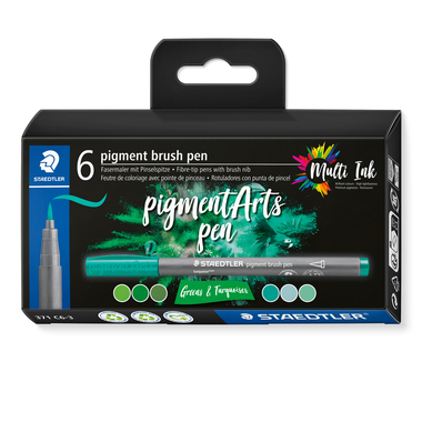 STAEDTLER Pigment brush pen, 6er-Set - Greens & Turquoises