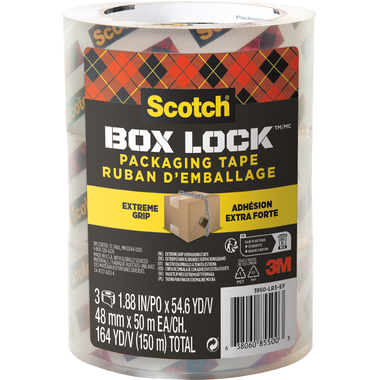 Scotch Box Lock Packaging Tape 3950-LR3-DC, 48 mm x 50 m, 3 RollsPack