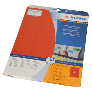 HERMA Etiketten 45.7x 21.2mm 4367 rot 960 Stück, 20 Blatt